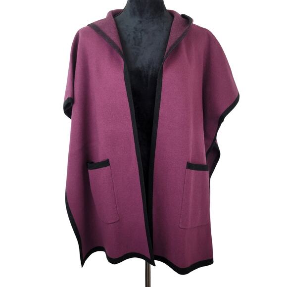 State Fusio Womens Hoodie Cardigan Cashmere Wool Short Sleeve Sweater Violet Med - Picture 1 of 9